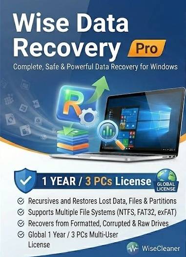 Wise Data Recovery Pro 1 año / 3 PCs Global